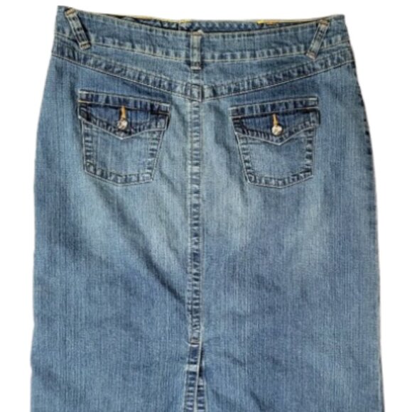 CATO Upcycled Flower Patch Long Jean Maxi Skirt With Back Split Women's Size 14 - Picture 4 of 7